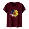 thumbnail image 4 of Wycnly Shirts for Women Fashion Plus Size Independence Day Tee Tops for 4th of July Summer Casual Crewneck Short Sleeve Sunflower American Flag Print Ladies Blouses Wine l, 4 of 4