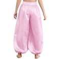 thumbnail image 4 of TSSOE Kids Girls Belly Jazz Dance Outfits Asymmetrical Shoulder Sequin Ruffle Crop Top with Wide-Leg Palazzo Trousers Set Pink 14, 4 of 5