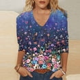 thumbnail image 2 of Women T-Shirts 3/4 Sleeve Flower Printed V-Neck Comfortable Casual Fashion T-Shirt Simple Outdoor Steetwear Ladies Dailywear, 2 of 5
