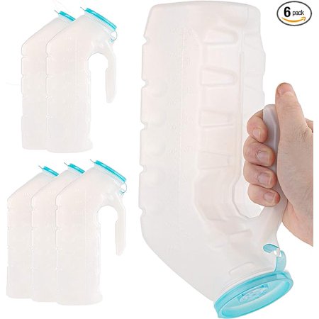 Male Urinal with Glow in The Dark Lid (6 Bottles) 32 Oz Urine Bottle for Men - Pee Bottle for Hospitals, Emergency and Travel