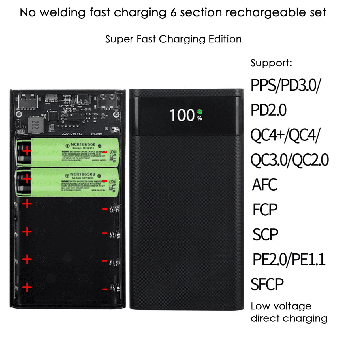 3X 18650 Battery Power Bank Box 22.5W Fast Charging LCD Display 20000MAh for 6X18650 Battery Powerbank Case(A)