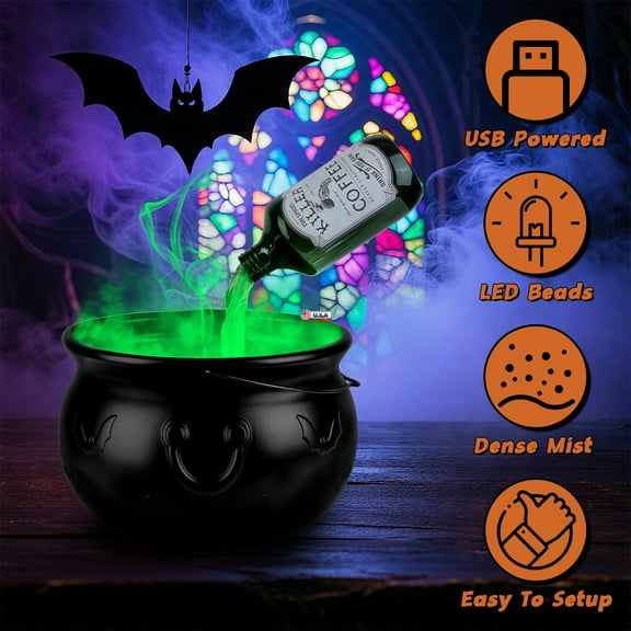 TeqHome Halloween Decorations Indoor Floating Potion Set with Witches Cauldron and Mist Maker Spooky Vintage Halloween Decor for Home Table Mantel Kitchen Room