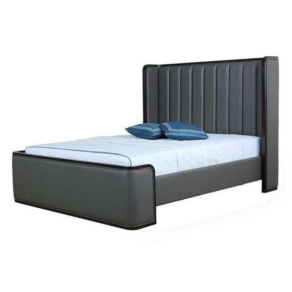 Manhattan Comfort Kingdom Faux Leather Full Size Bed Frame in Gray