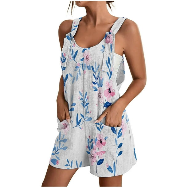 Pantalones Cortos de Mujer Casual Suspender Impresión Pantalones Cortos de Bolsillo, Pantalones Cortos de Mujer con Bolsillos