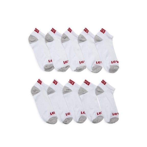 Levi's Boy's 10-Pack Logo Ankle Socks - White Grey - Size 9-11