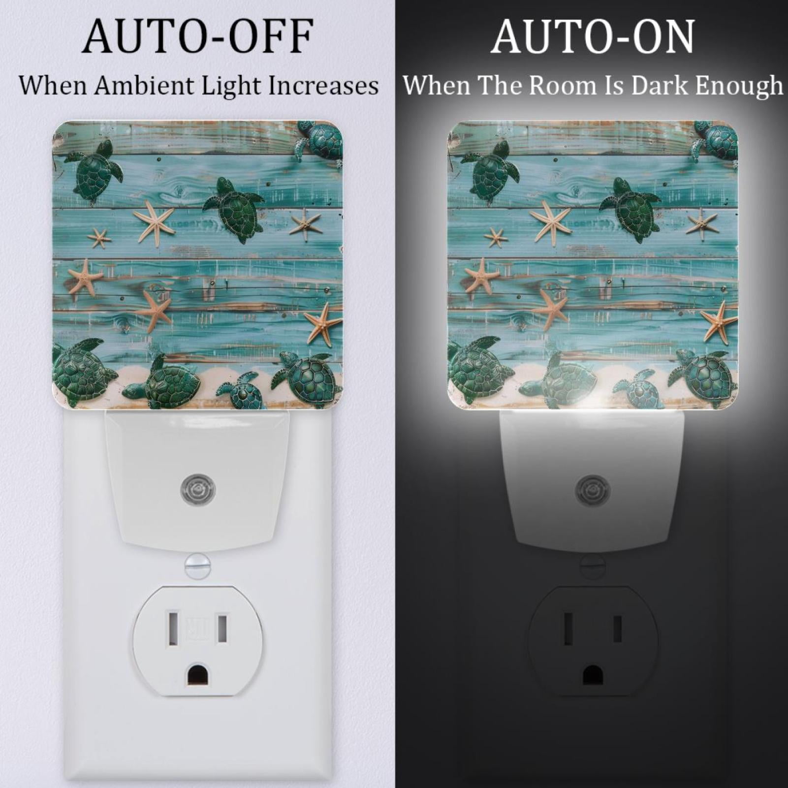 PhooArto Vintage Wooden Sea Shell Turtle Plug in LED Night Light Auto Sensor Dusk to Dawn Decorative Night for Bedroom, Bathroom, Kitchen, Hallway, Stairs, Baby's Room, Energy Saving
