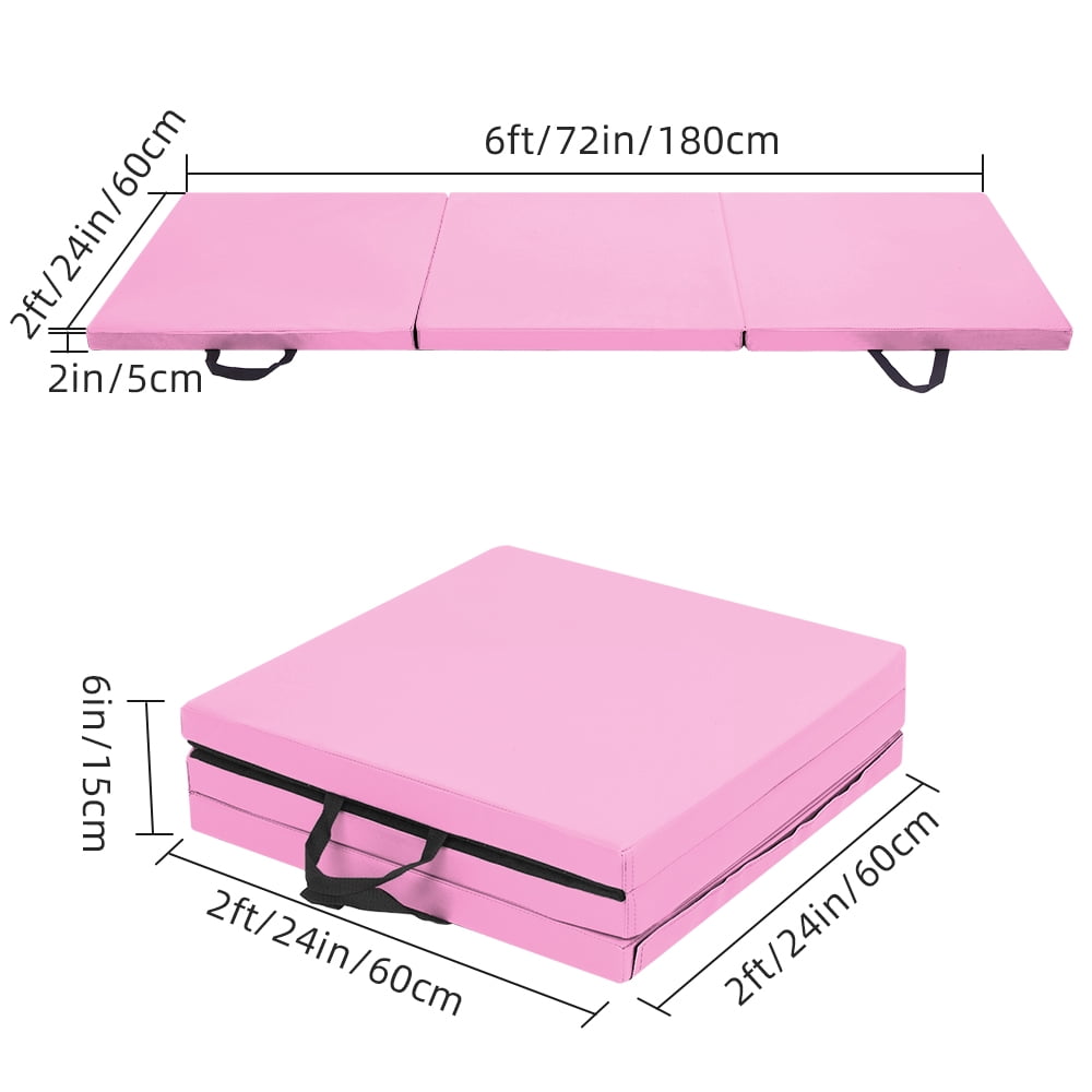 Matladin 6' Folding Tri-Fold Gymnastics Gym Exercise Aerobics Mat, 6ft x 2ft x 2in PU Leather Tumbling Mats(Pink)