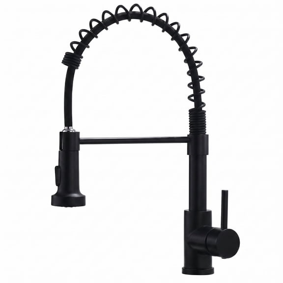 Matte Black Kitchen Faucet with High Arc Spring Spout, Commercial Grade 304 Stainless Steel & E-Coating for Rust/ Corrosion Resistance, 2 Spray Modes, for Bar, RV Sink