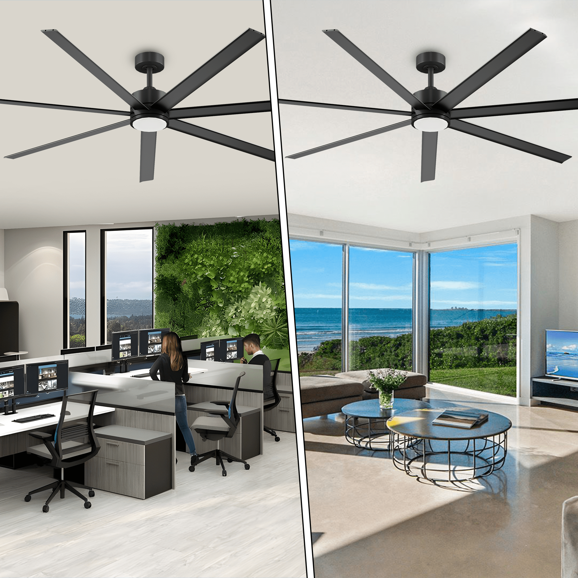 72 inch Large Outdoor Ceiling Fans with Lights and Remote, Waterproof Aluminum Blades Black Industrial Fan for Indoor Outside Great Patios Living Room
