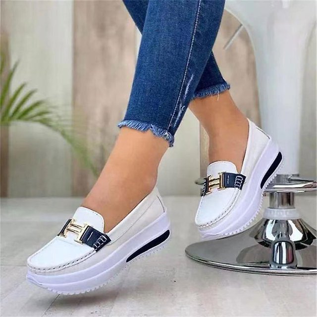 Mocasines Black35Comfortable con plataforma para mujer, zapatos informales planos de Pu para caminar, estilo Vintage