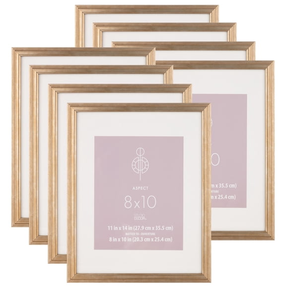 Studio Decor 8" x 10" Gold Narrow Aspect Frame with Mat, 8 Pack