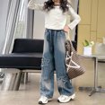 thumbnail image 7 of KAOOCXU Versatile Trousers For Girl Star Patchwork Medium And Large Age Child Y2K Straight Leg Baggy Jean High Waisted Stylish Wide Leg Pants Leisure Ye-Catching Preppy Daily Wear, 7 of 7