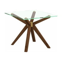 Unique Furniture Denali 24" Glass Top and Wood Base End Table in Walnut