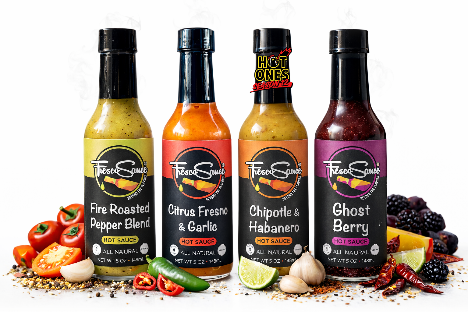 Sauce Lover Hot Sauce Gift Box 4 Pack by Fresco Sauce - Gluten Free - All Natural - Vegan