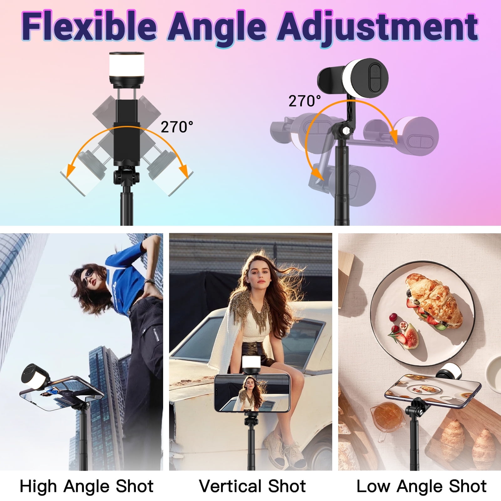 Avoalre 67" Tripod for iPhone with RGB Light, Adjustable Phone Tripod for 4.7"-7",Extendable & Compact Selfie Stick for iPhone/Android