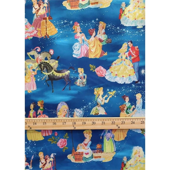 100% Cotton Fabric "Disney's Princess Cinderella, her StepSisters and Prince/SBY