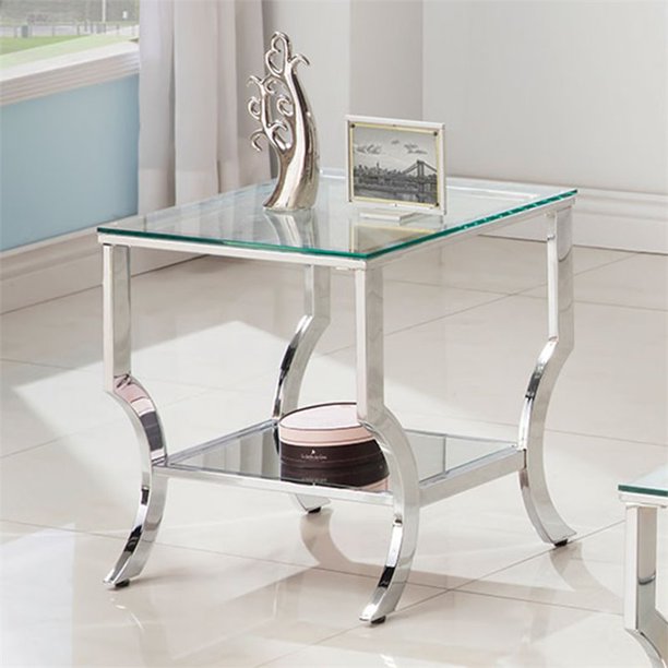 Bowery Hill Square Glass Top End Table in Chrome