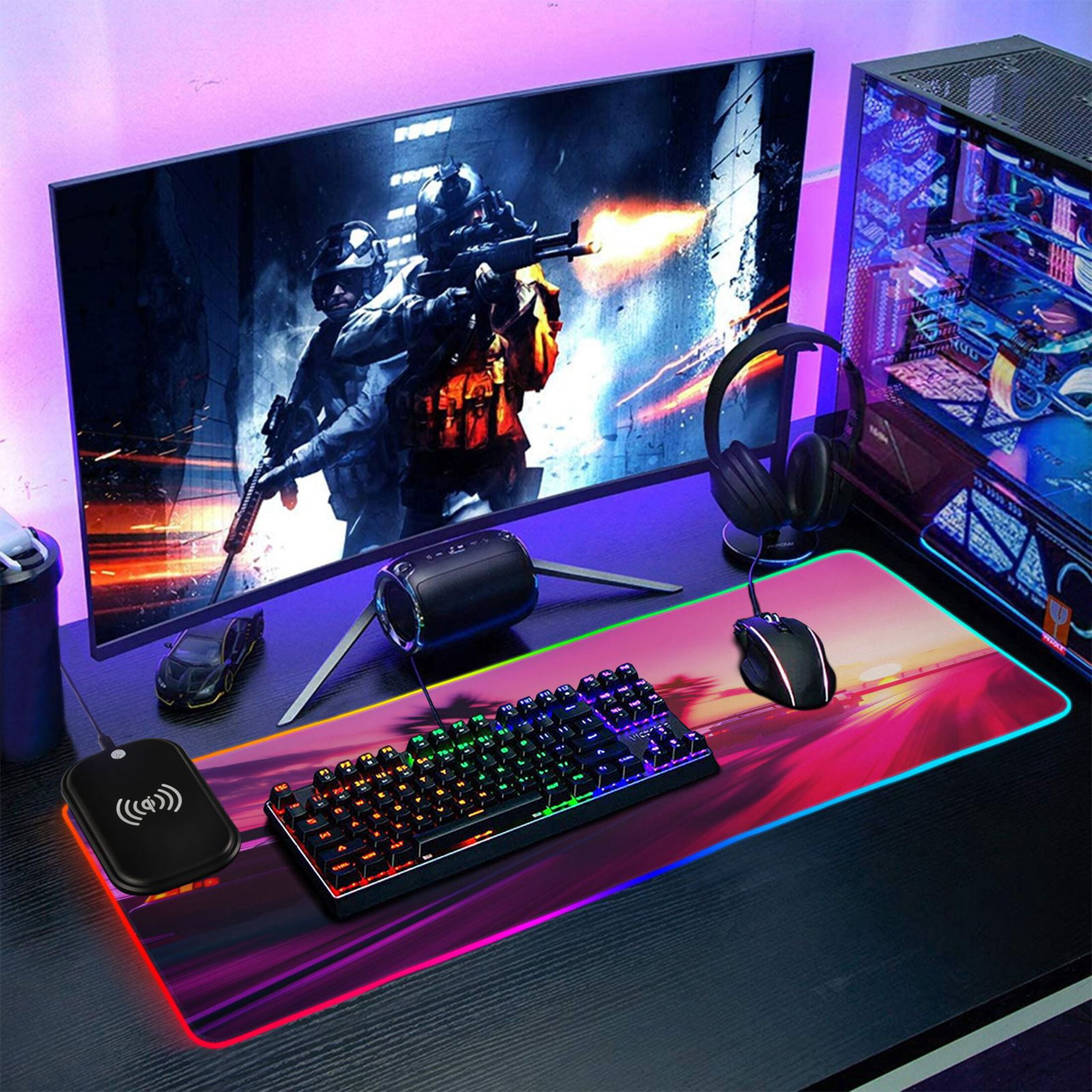 Wireless Charging Mouse Pad Large RGB Gaming Desk Mat 13 Light Modes Mousepad 31.5x11.8 Sport Cars Racing