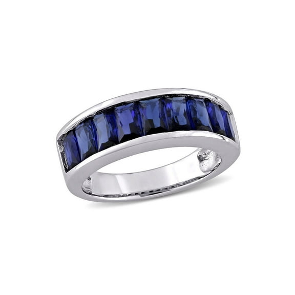 2.70 Carat (Ctw) Lab-Created Blue Sapphire Baguette-Cut Band Ring in Sterling Silver for Women