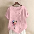 thumbnail image 5 of cocolona Summer Printed T-shirts for Women Crew Neck Short Sleeve Button Pullover Tops Dressy Casual Blouses Base Tees, 5 of 5
