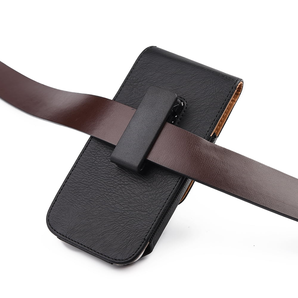 6.5-inch Vertical Black PU Leather Universal Cell Phone Holster Pouch with Belt Clip and Card Slots