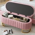 thumbnail image 2 of MODERNLUXE Banc Ottoman de Rangement Rembourré en Velours, Banc de Bout de Lit avec Pattes en Métal, Coffre de Rangement pour Chambre, Salon, Entrée, Rose, 2 of 8