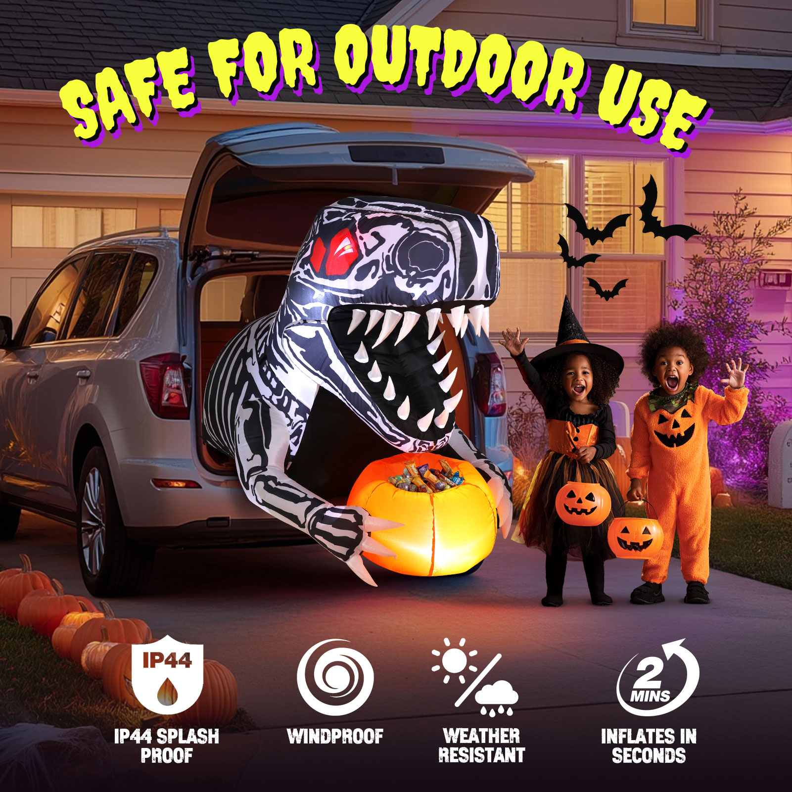 Ayieyill 3.6 Ft Halloween Inflatable Skeleton Dinosaur photo 2