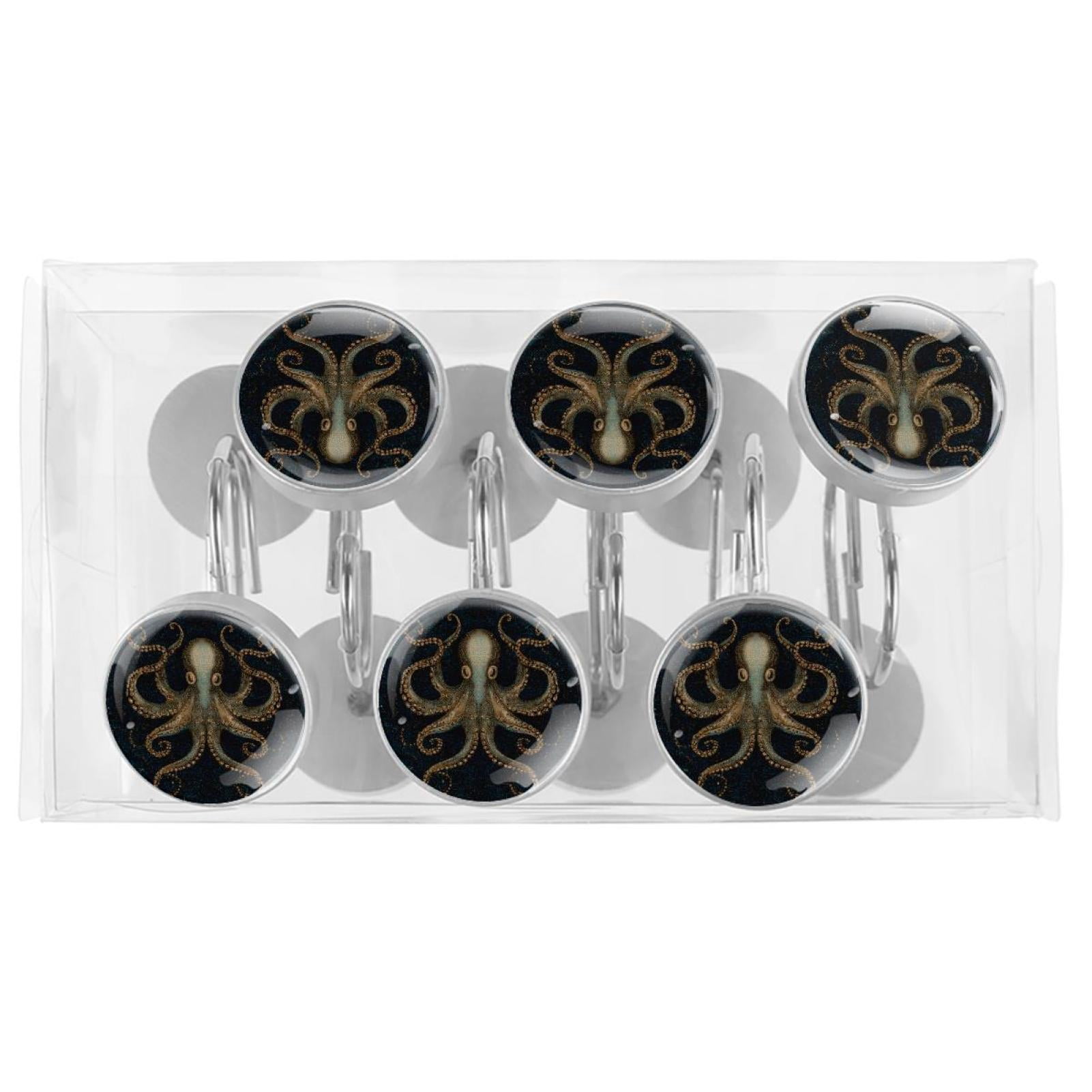 12pcs Decorative Shower Curtain Hooks, Rust Resistant Shower Rings for Bathroom Living Room,Rustproof Stainless Steel Rings for Shower Curtain and Liner Rods,Octopus Gold