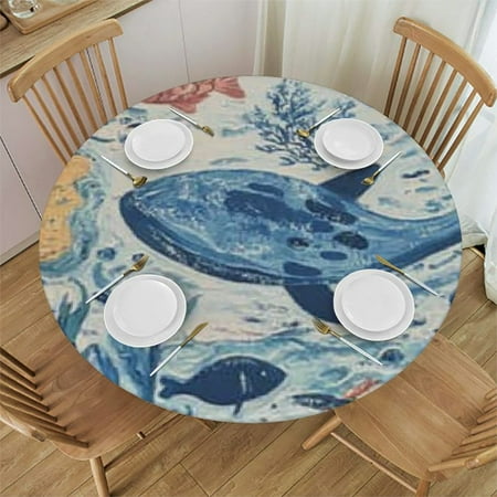 

Patifu Fish Seaweed Ocean Round Tablecloth Stain Resistant and Washable Perfect for Indoor and Outdoor Use Kitchen Dining Wedding Parties 100% Polyester Table Cover 31 -35