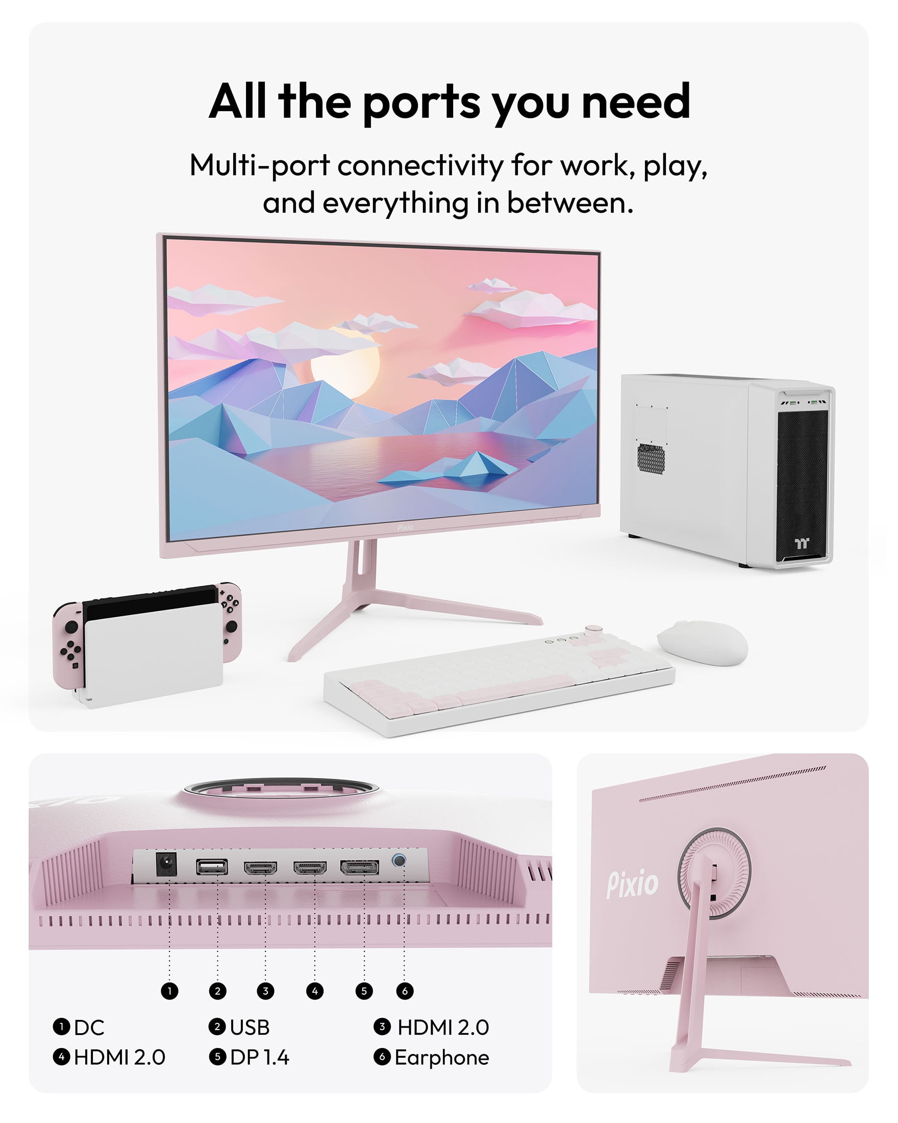 Pixio PX279 Wave Pink 27 inch 240Hz Refresh Rate FHD 1080p Resolution Fast IPS Panel 1ms GTG Resonse Time Gaming Monitor with Adaptive Sync