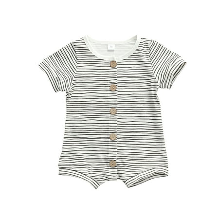 

Binpure Baby Boys Short Sleeve Romper Round Collar Camouflage/ Stripe Pattern Button Open Front One-piece