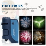 Pocket Microscope LED Lighted Handheld Microscope W/ 5 Slides Specimens Mini Microscope for Kids Students Adults Microbiological Observation Lab Study, Educational Science Kit
