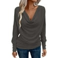 thumbnail image 3 of Tqyyweavej Womens Cowl Neck Tops Draped Ruched Dressy Long Sleeve Brouses Lightweight Loose Casual Tunic Shirts Size S to 2XL, 3 of 10
