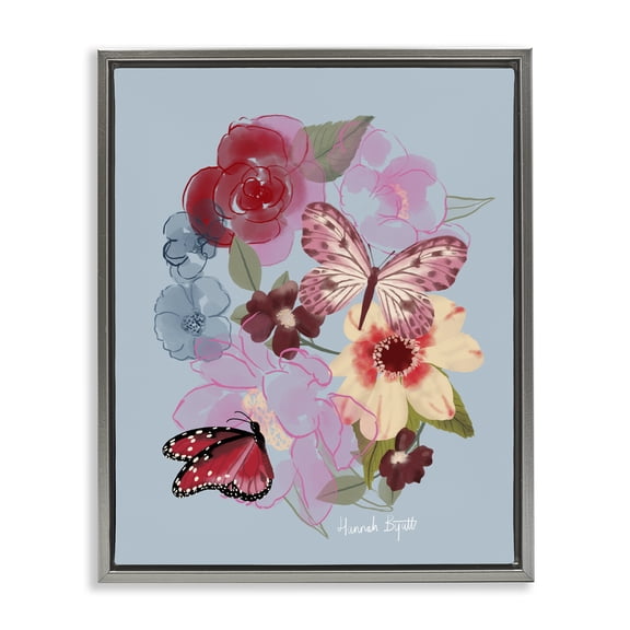 Stupell Industries Bohemian Butterflies & Florals Gray Floating Frame Canvas Art, 17 x 21, by Hannah Byatt