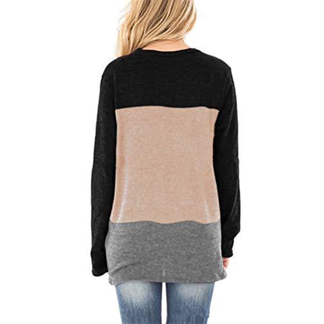 Chandail en Molleton Femme Coton Manches Longues Col Rond 4 3 Fille Pull Ample Décontracté Sport, Noir Marron, TTG