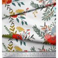 thumbnail image 3 of Soimoi White Silk Fabric Leaves & Poppy Floral Printed Craft Fabric by the Yard 42 Inch Wide, 3 of 3