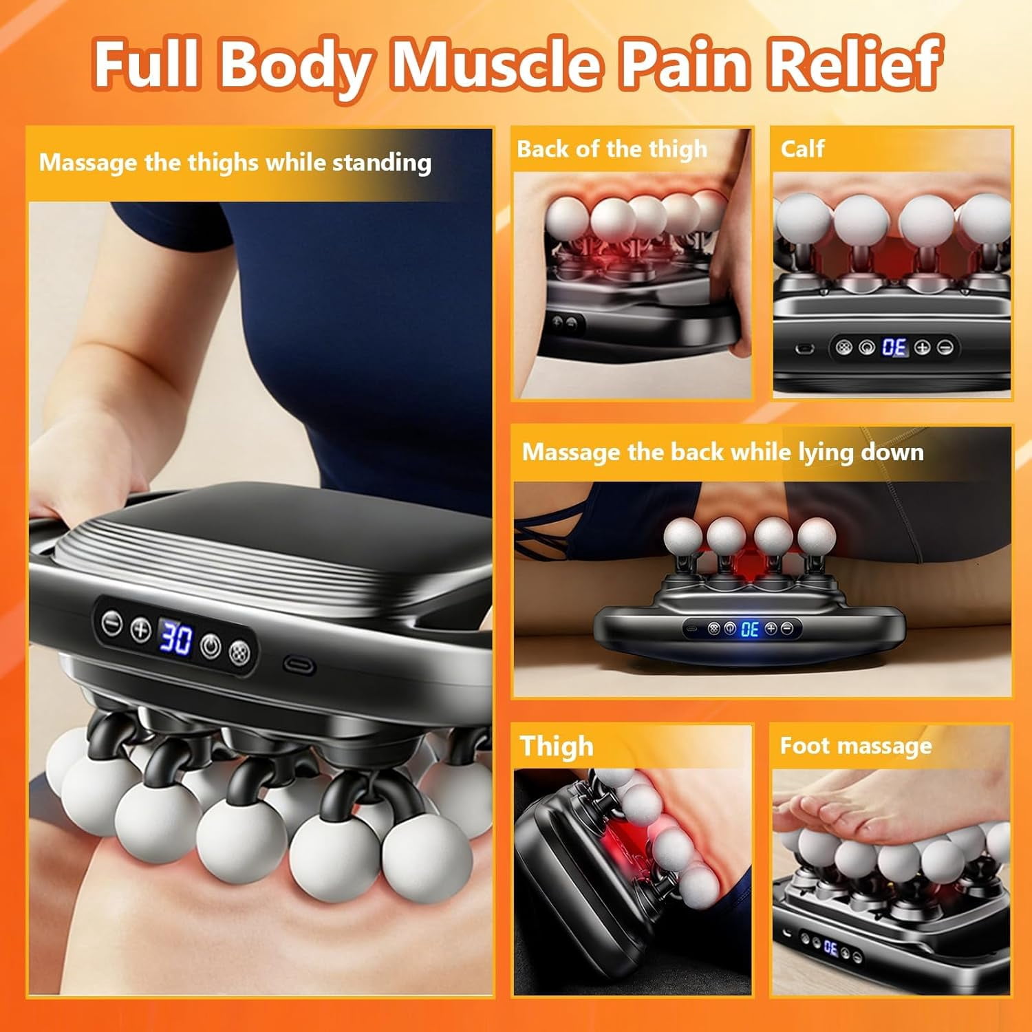 16-Head Massage Gun Professional Deep Tissue Massager with 3 Modes & 30-Speed Touch Screen for Muscle Relief