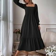 thumbnail image 4 of Women's 2024 Fall Long Sleeve Maxi Dress - Square Neck, Smocked Tiered A Line - Flowy Polyester Dress with Side Pockets - True to Size - S-XXL, 4 of 6