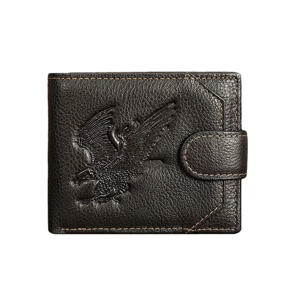 Tonnylam Cartera corta de cuero genuino para hombre, estilo casual de negocios, con estampado retro de águila.