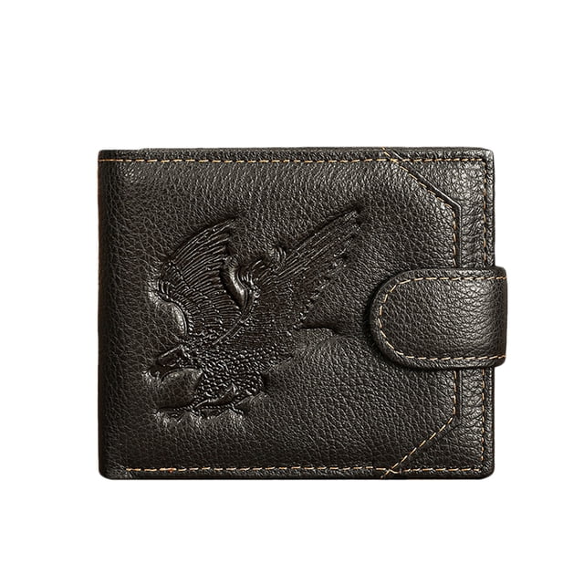 Tonnylam Cartera corta de cuero genuino para hombre, estilo casual de negocios, con estampado retro de águila.