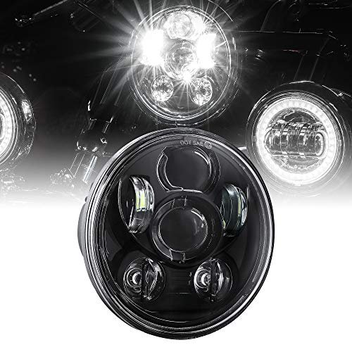 5.75" (5 3/4) Harley Phare LED pour Harley Davidson [Noir-Finition] Rond Phare de Moto LED pour Dyna Street Bob Super Large Glissent Bas Coureur de Nuit Tige Train Smohail Sportte