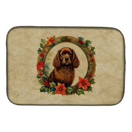

21 x 14 in. Unisex American Water Spaniel Christmas Flowers Dish Drying Mat