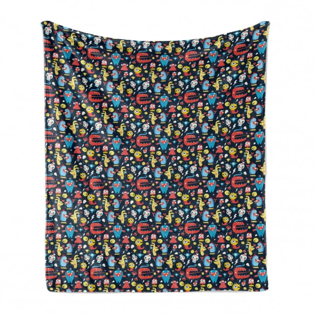 Fantasy Soft Flannel Fleece Throw Blanket, Colorful Jolly Theme of Creatures Creativity and Imagination Composition, Cozy Plush for Indoor and Outdoor Use, 50" x 60", Multicolor, by Ambesonne