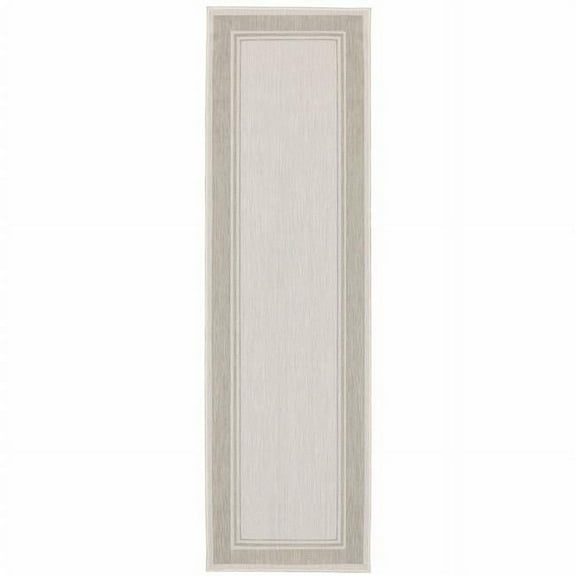 2 x 7 ft. Ivory & Gray Bordered Indoor & Outdoor Runner Rug