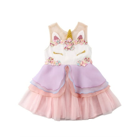 

Aunavey Unicorn Costume For Little Girls Dress Up Clothes Summer Birthday Party Rainbow Tutu Dress