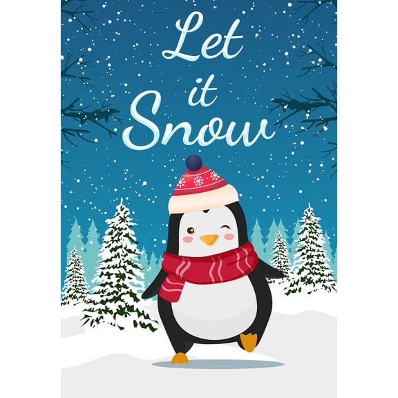 America Forever Winter Penguin Let It Snow Garden Flag Double Sided Vertical Decorative 12.5 x 18 inches for Outdoor, Yard, Porch Happy Holidays Snowfall Snowy Forest Seasonal Garden Accessories