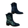 thumbnail image 2 of jsaierl Women's Embroidered Western Cowboy Boots Denim Stitched Mid Calf Chunky Heel Pull-Up Boots Pointed Toe Classic Cowgirl Short Booties, 2 of 9