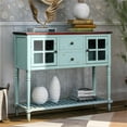 thumbnail image 2 of Sideboard Console Table with Bottom Shelf, Multi-function Console Table, Farmhouse Wood Glass Buffet Storage Cabinet Console Table for Entryway, Living Room (Retro Blue), 2 of 7
