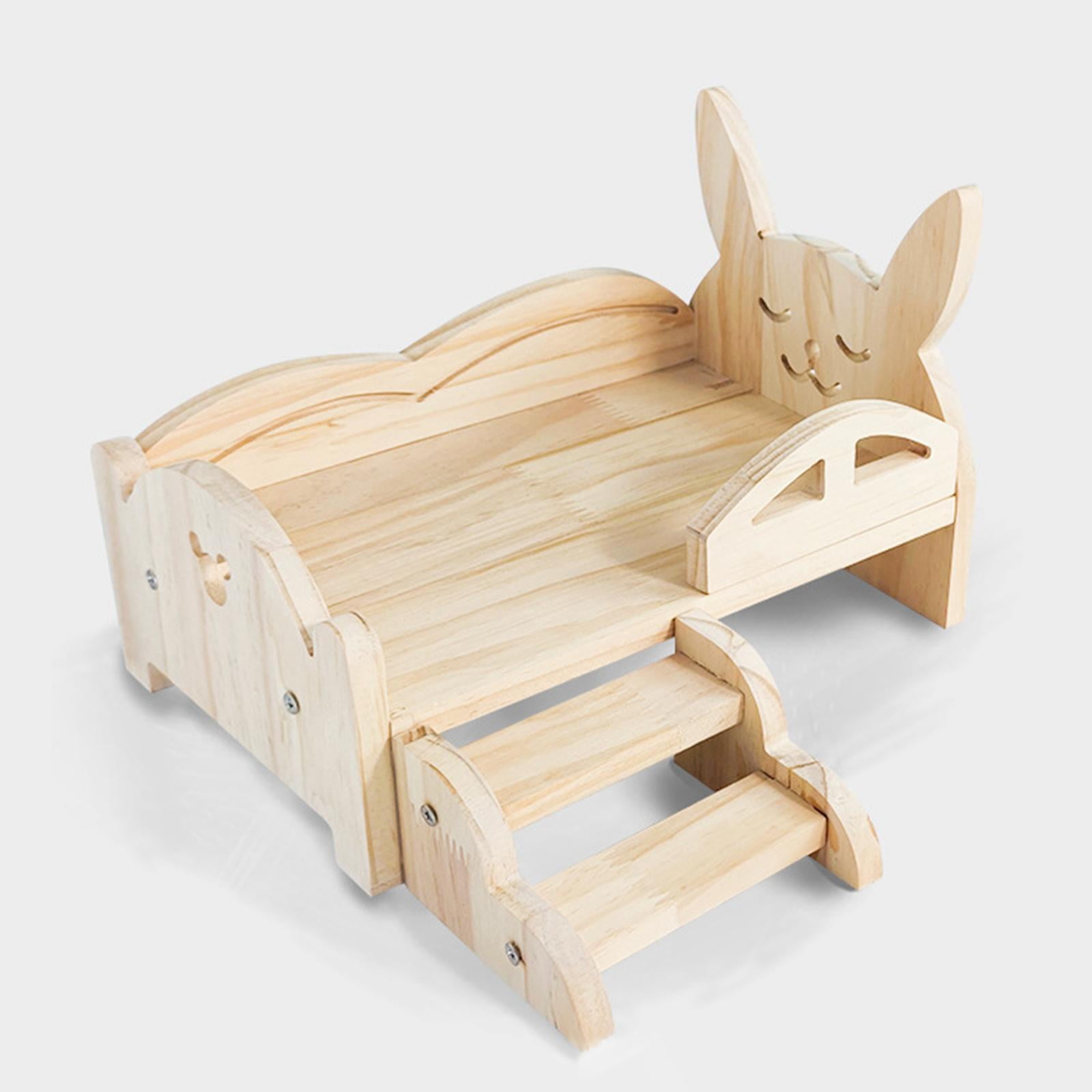 Wooden Guinea Pig Bed Small Animals Bed Durable with Steps Playing Sleeping Hiding Hideout for Rabbits Chinchillas Hedgehogs Small Rabbit