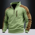 thumbnail image 2 of KHONTS Suede Sweatshirt for Men Western Long Sleeve Quarter Zip Pullover Tops Color Block Stand Collar Shirts with Elbow Patches Light Green XXL, 2 of 3